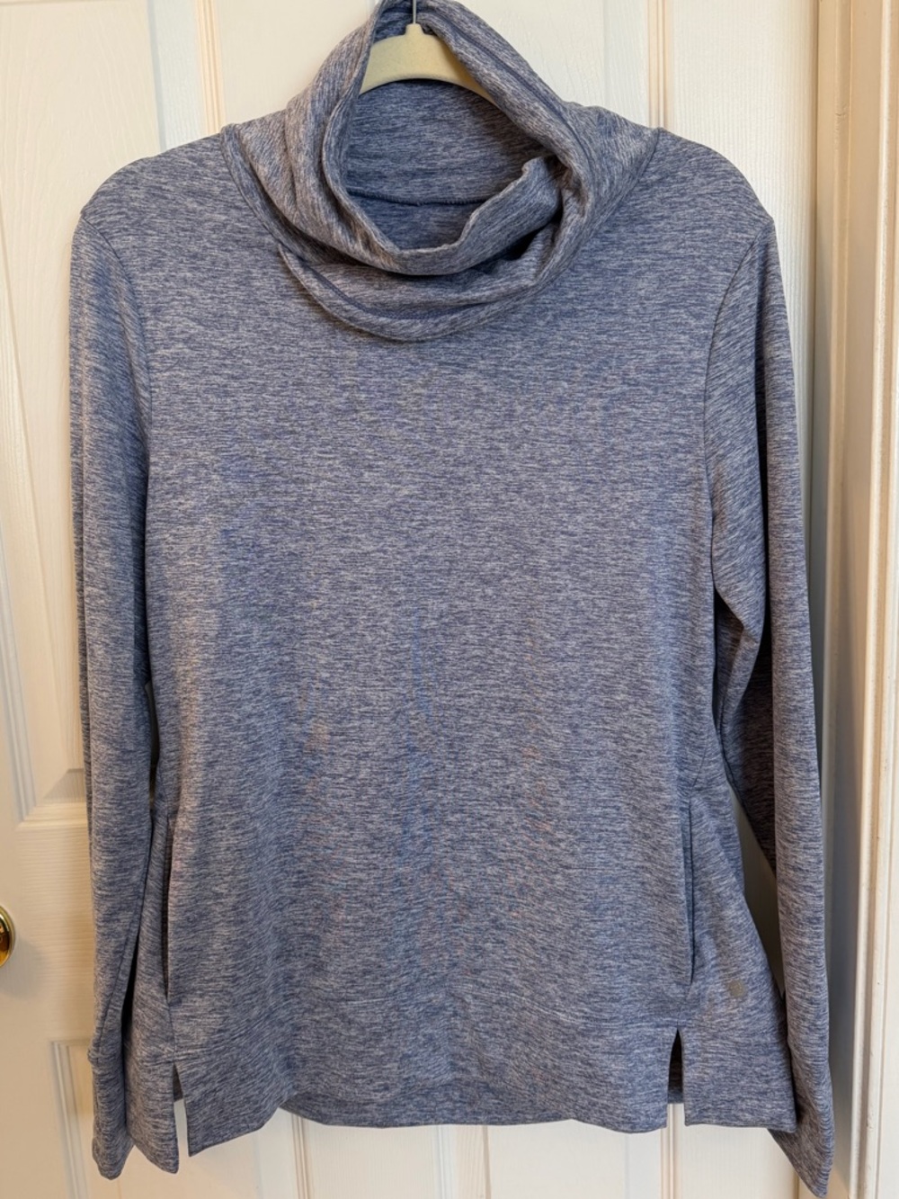Apana cowl neck long sleeve pullover top Heather Blue Sz L